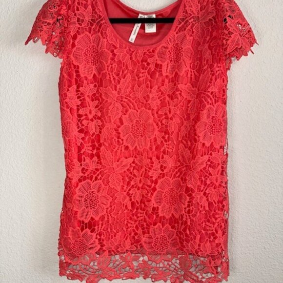 Simply Irresistible coral crochet short‎ sleeve boho blouse - Picture 1 of 7
